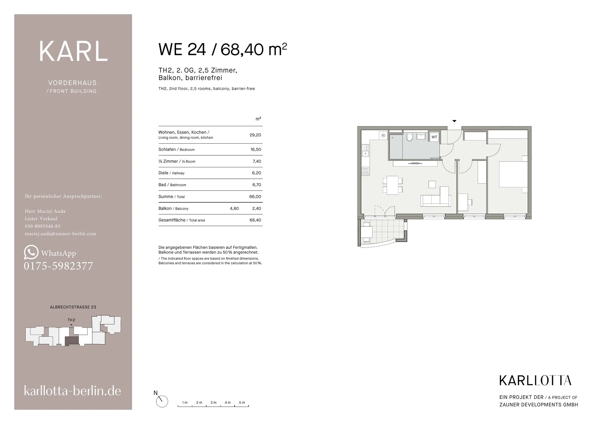 Grundriss Zweieinhalbzimmerwohnung im Haus Karl