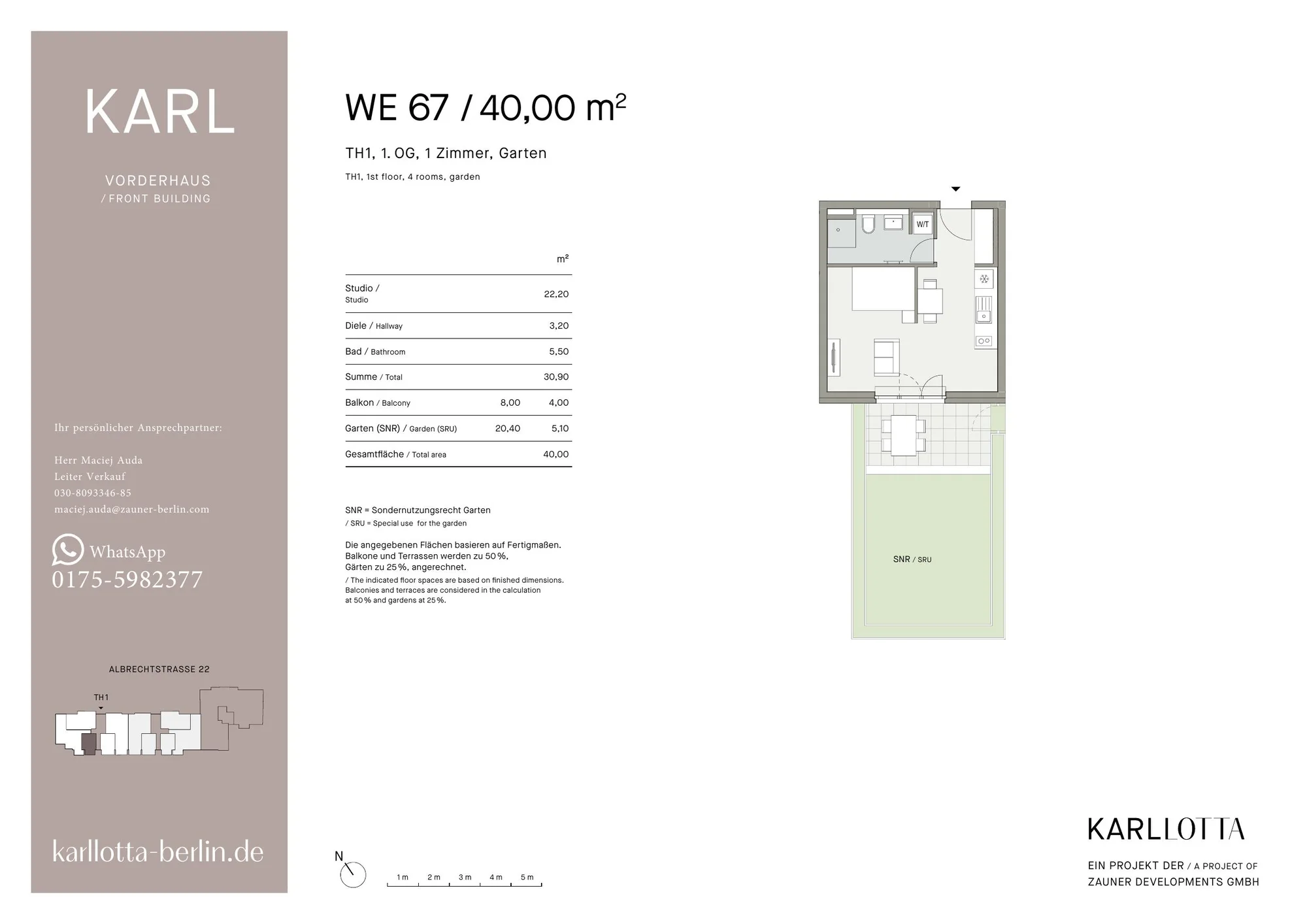 Grundriss Einzimmerwohnung im Haus Karl